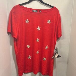 Red Star Embellished  Top Onque casuals plus size